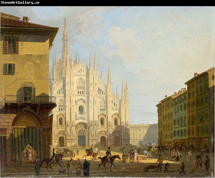 Giovanni Migliara Veduta di piazza del Duomo in Milano
